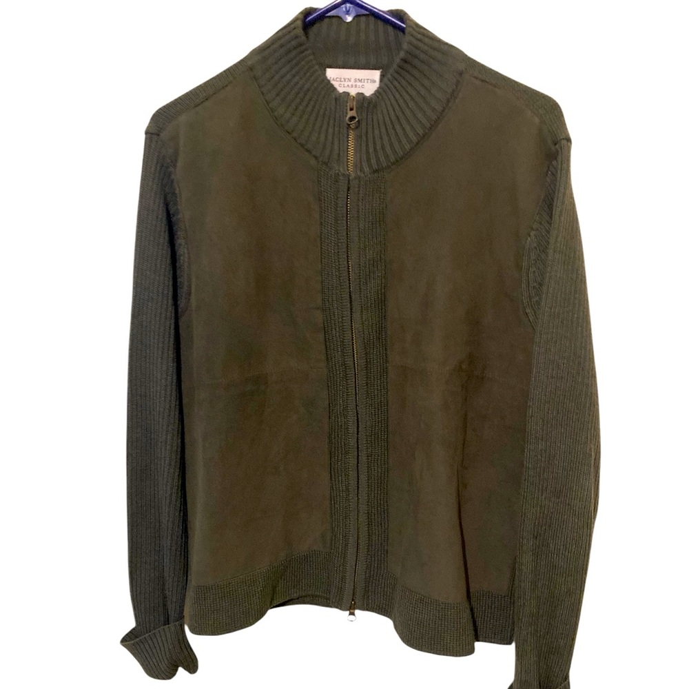 Jaclyn Smith Classic Soft Shell Wool Micro Suede Moto Jacket Green Women's Large